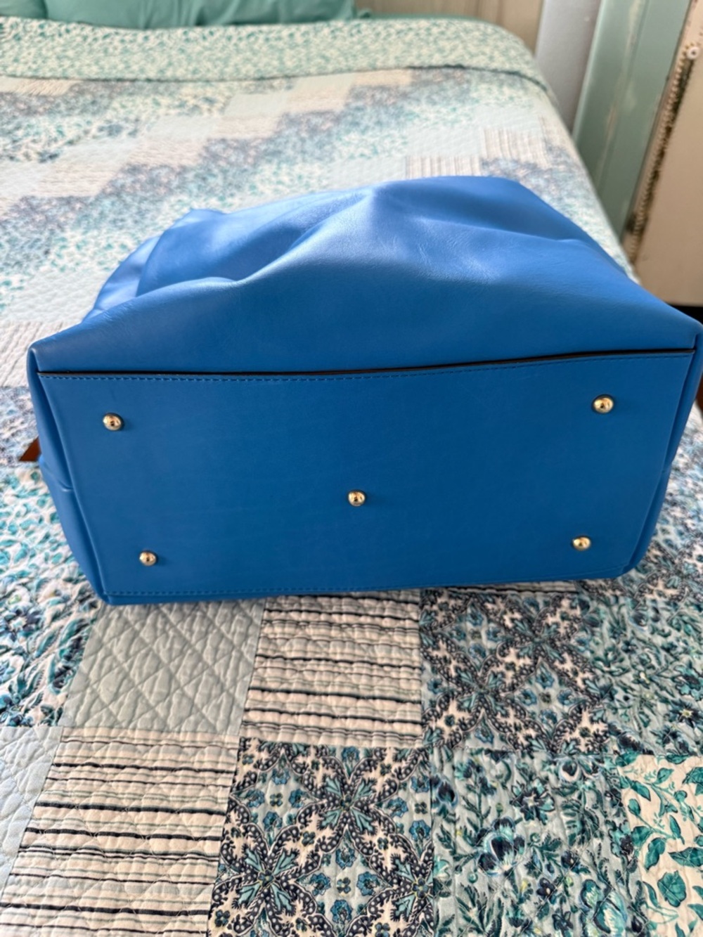 Dooney & Bourke Blue Leather Tote with Brown Trim - Picture 3 of 16